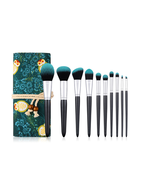 10 Blackish Green Makeup Brushes And A Firefly Brush Bag Set  |  Tools & Brushes