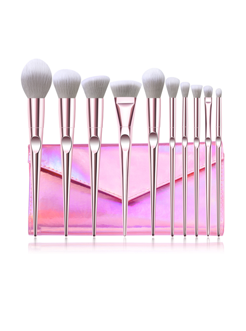 10 Pink Electroplating Handle Makeup Brushes And The Brush Bag Set  |  Tools & Brushes