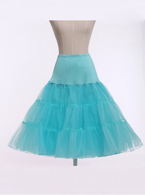 A-line Petticoat Retro Lake Blue Voile Lolita Skirt  |  Skirts