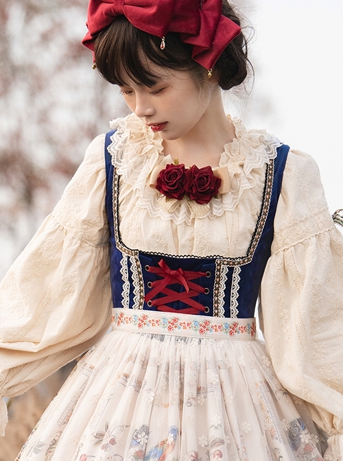 Abundance Hymn Series Autumn Apricot Bavarian Style Loose Lantern Sleeves Cotton Embroidery Ruffle Collar Bowknots Classic Lolita Long Sleeves Shirt  |  Blouses