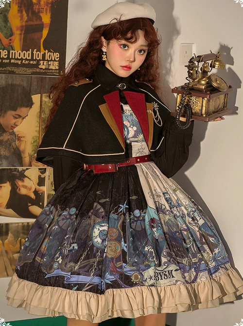 Abyss Series JSK Retro Punk Lolita Sling Dress And Cape Set  |  Punk Lolita Dresses