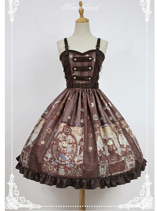 Adjustable Straps Natural Waist Steampunk Lolita JSK – Steampunk Cat by Souffle Song  |  Punk Lolita Dresses