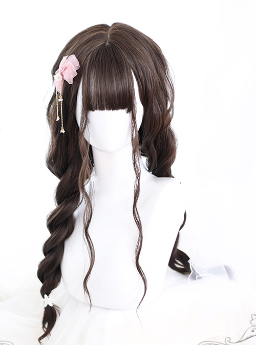 Air bangs Dark Tea Water Ripple Long Curly Hair Classic Lolita Wigs  |  Wigs