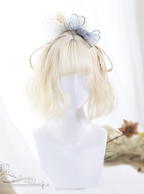 Air-bangs Milk White Short Curly Lolita Wig  |  Wigs