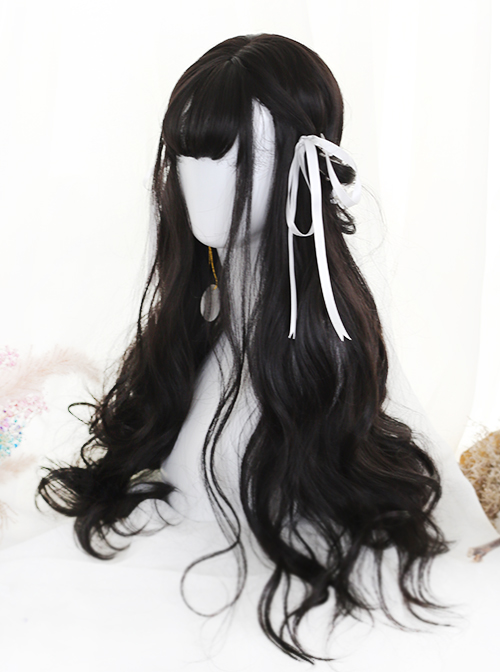 Air-bangs Natural Black Big Wavy Hair Lolita Wig  |  Wigs