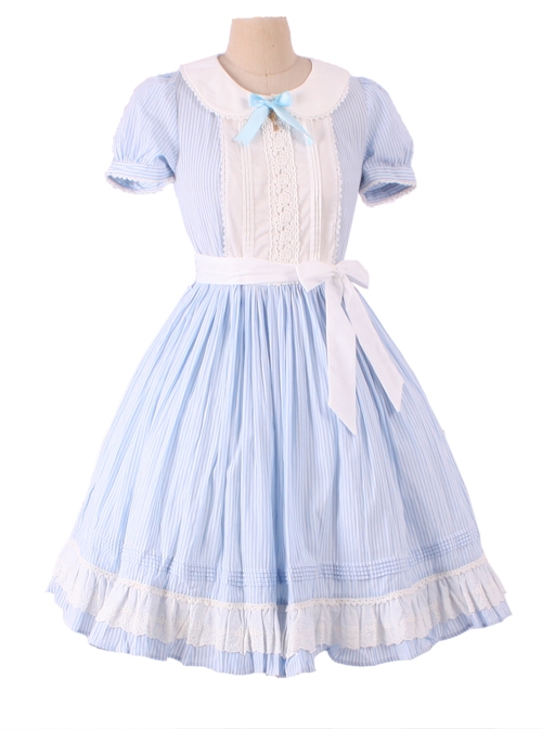 Alice In Wonderland Blue Short Puff Sleeves Classic Lolita Dress  |  Classic Lolita Dresses