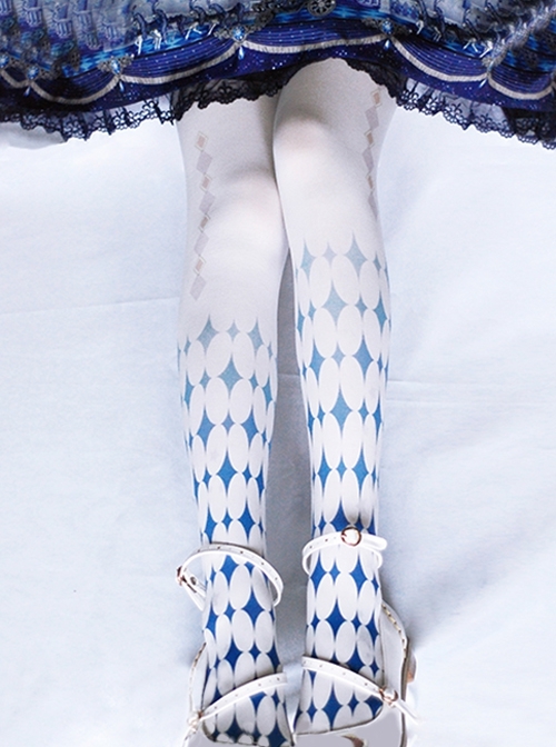 Alice Series Blue Starlight Print Base Classic Lolita Pantyhose  |  Lolita Socks