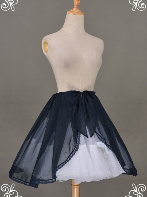 All-match Dark Blue Chiffon Bowknot Lolita Transparent Skirt  |  Skirts