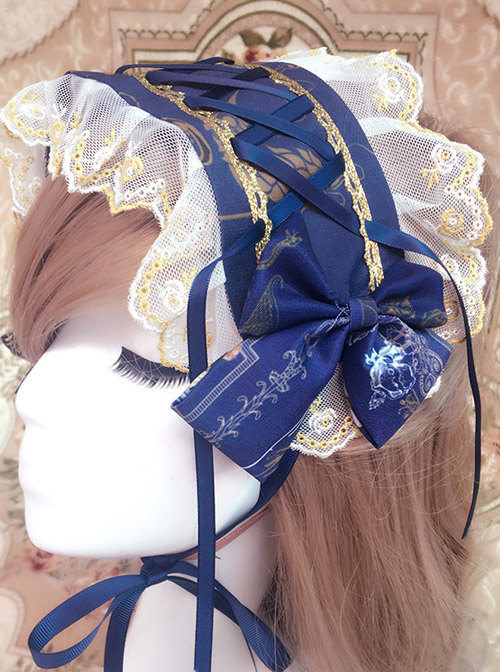 Ancient Castle Elf Printing Lace Bowknot Classic Lolita Hair Band  |  Lolita Headbands