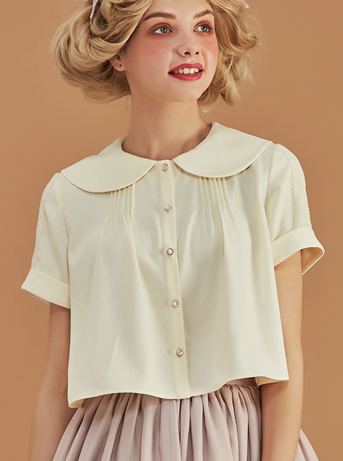 Antique Chair Series Apricot Doll Collar Short Sleeve Classic Lolita Shirt  |  Blouses