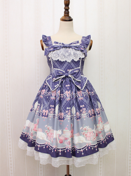 Aristocratic Cat Printing Bowknot Classic Lolita Sling Dress  |  Classic Lolita Dresses