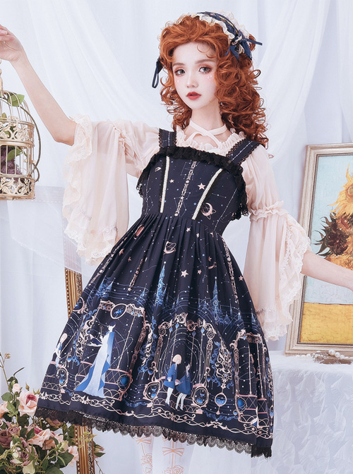 Astrology College Series Printing  JSK Classic Lolita Sling Dress  |  Classic Lolita Dresses