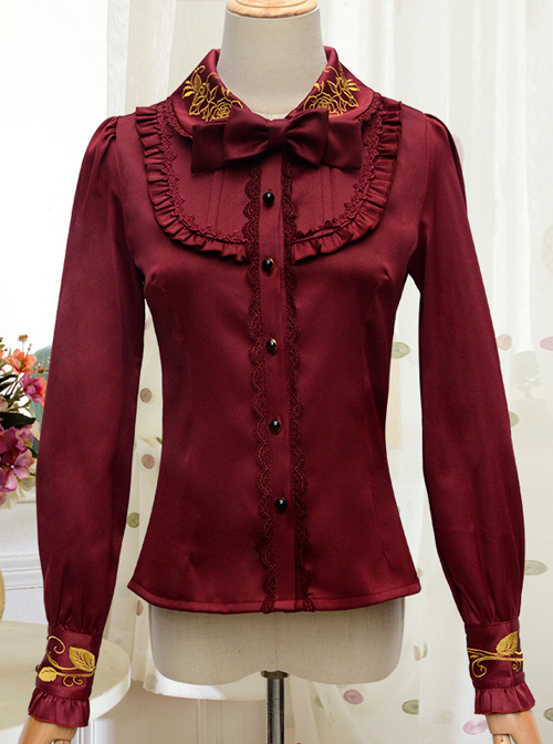 Autumn Dew Series Lapel Embroidery Classic Lolita Autumn Winter Long Sleeve Shirt  |  Blouses