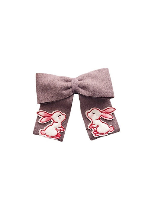 Autumn Winter Cute Embroidery Bunny Symmetrical Decoration Solid Color Bow Classic Lolita Kids Hair Clip  |  Kids Headbands