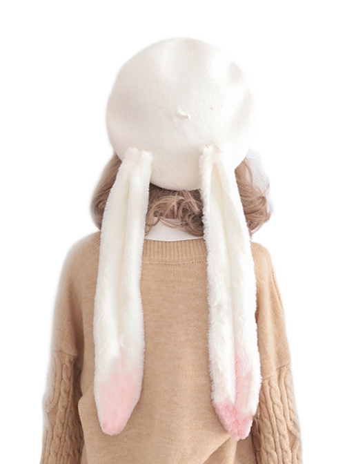 Autumn Winter Cute Lop-Eared Rabbit Sweet Lolita Milky White Long Ears Beret  |  Lolita Headbands