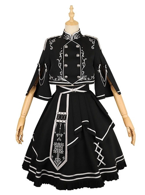 Battle Of Thorns Series Dark Cool Handsome Military Style Decorative Embroidered Metal Buttons Gothic Lolita Top Skirt Set  |  Skirts