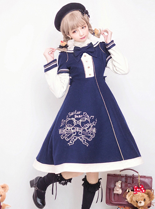 Bear Embroidered Bowknot Sweet Lolita Woolen Coat  |  Coat & Jacket