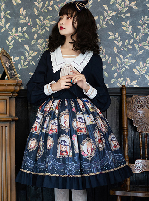 Bear Gallery Series Cute Printing School Lolita Top And Skirt Set  |  School Lolita Dresses