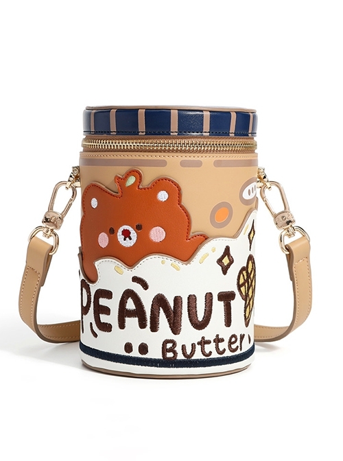 Bear Peanut Butter Embroidered Print Cute Bucket Bag Classic Lolita Handheld Shoulder Messenger Bag  |  Lolita Bags