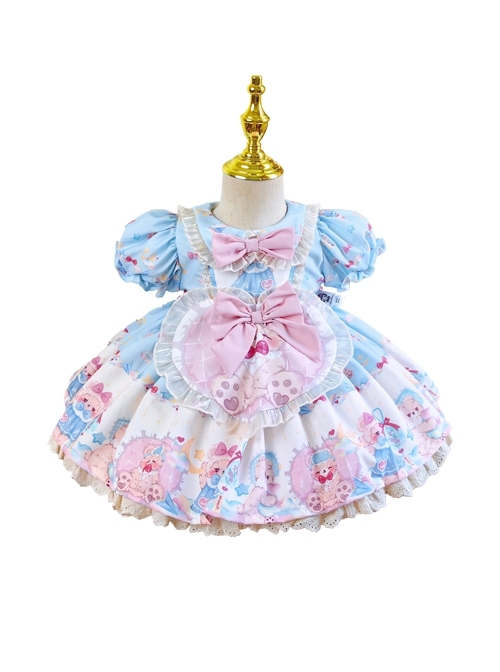 Bear Print Bowknot Decoration Cute Doll Dress Sweet Lolita Kids Dress  |  Kids Dresses