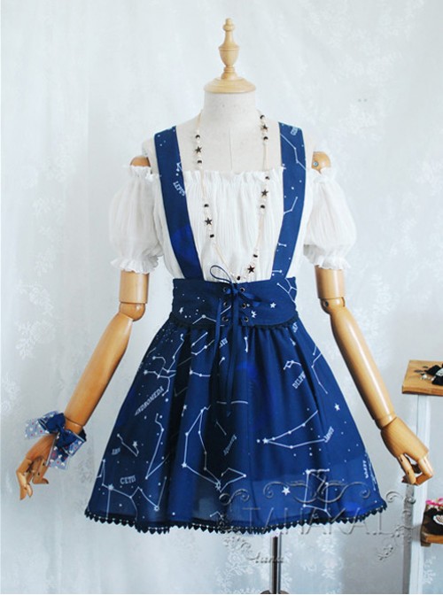 Beautiful Constellation Series Navy Blue Chiffon Classic Lolita Sling Skirt  |  Skirts