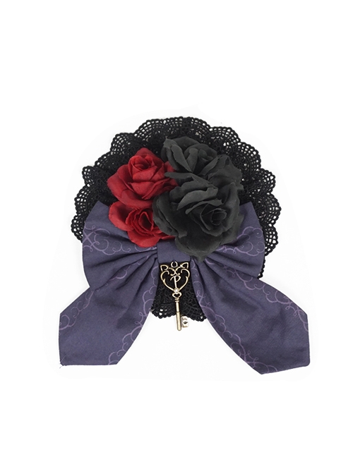 Beauty The Rose Series Flower And Key Pendant Gothic Lolita Hairpin  |  Lolita Hairpins