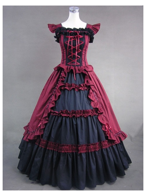 Black And Red Bandage Floral Double-Layer Lolita Prom Dress  |  Lolita Prom Dresses