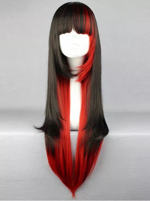 Black and Red Mixed Color Long Straight Hair Cosplay Lolita Wig  |  Wigs