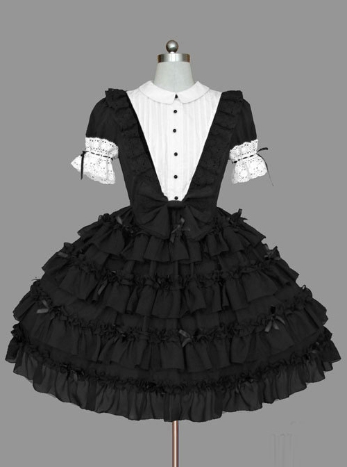 Black And White Lace Elegant Cotton Classic Lolita Dress  |  Classic Lolita Dresses