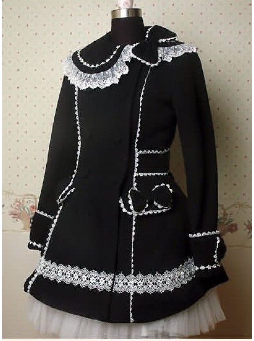 Black and White Long Sleeves Lace Bow Lolita Coat  |  Coat & Jacket