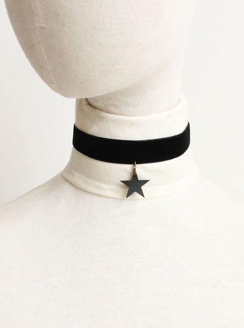 Black Five-pointed Star Gothic Lolita Neckband  |  Lolita Necklaces