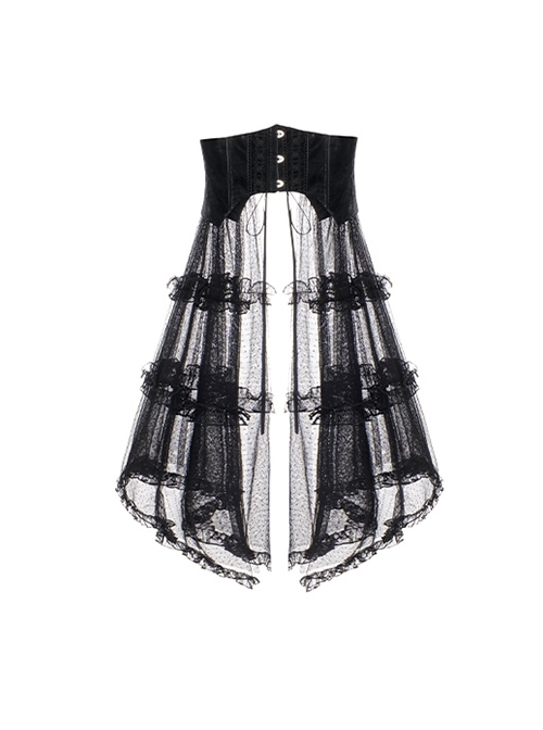 Black Gauze Skirt Hem Daily Exquisite Versatile Leather Gothic Lolita Lace Girdle  |  Skirts