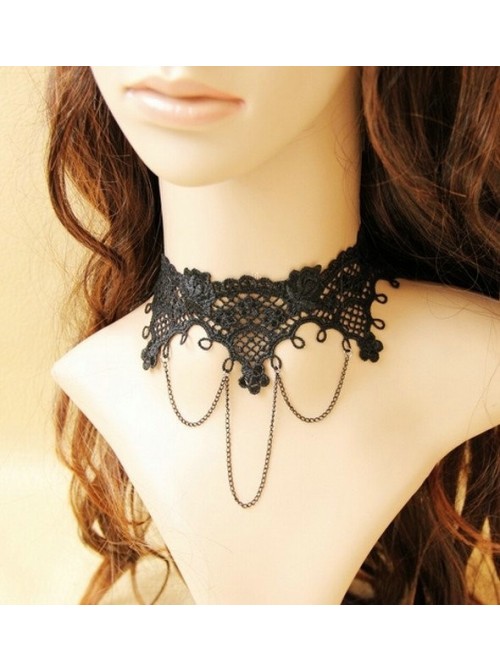 Black Lace Alloy Chain Lolita Necklace  |  Lolita Necklaces