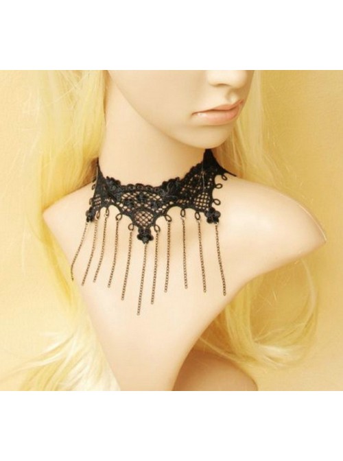 Black Lace Metal Chain Classic Lolita Necklace  |  Lolita Necklaces