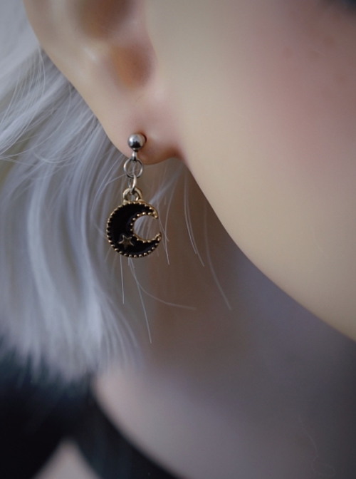 Black Moon Star Alloy Handmade Accessories Gothic Lolita Ear Studs  |  Lolita Earrings