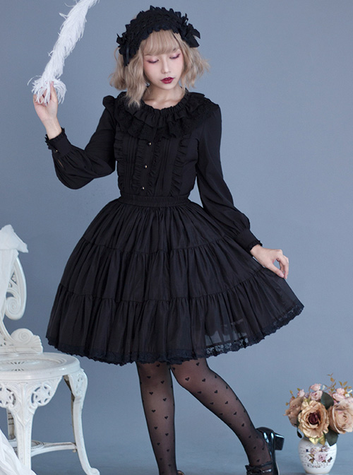 Black Or White Cute Lace Pure Color Classic Lolita Skirt  |  Skirts