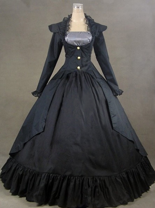 Black Palace Style Retro Long Sleeve Gothic Lolita Prom Dress  |  Plus Size Lolita Dresses