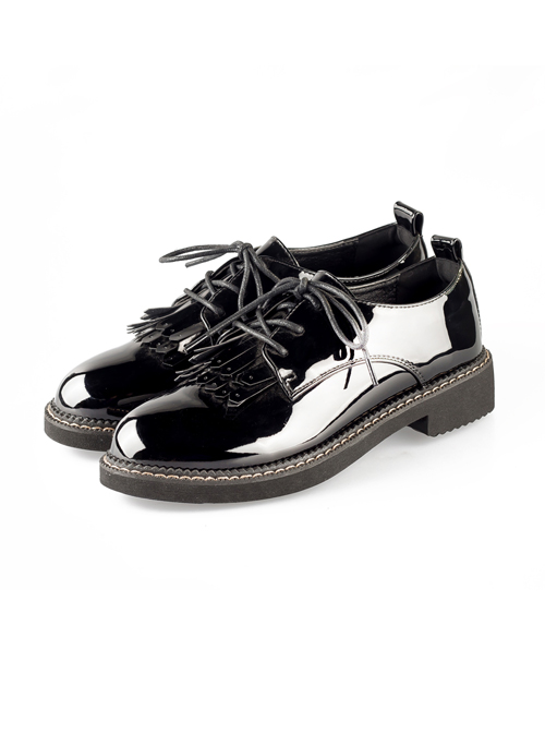 Black Patent Leather Retro British Style Lolita Shoes  |  Lolita Shoes