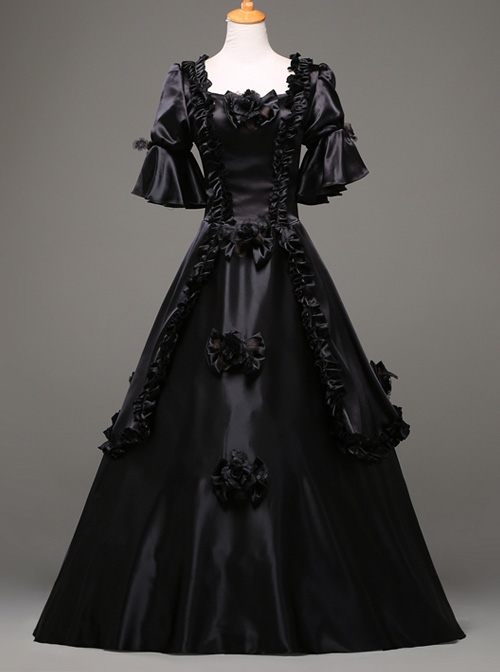 Black Retro Victorian Stereoscopic Flower Decoration Gothic Lolita Prom Dress  |  Plus Size Lolita Dresses