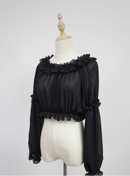 Black Round Collar Agaric Laces Bottoming Shirt Lolita Blouse  |  Blouses