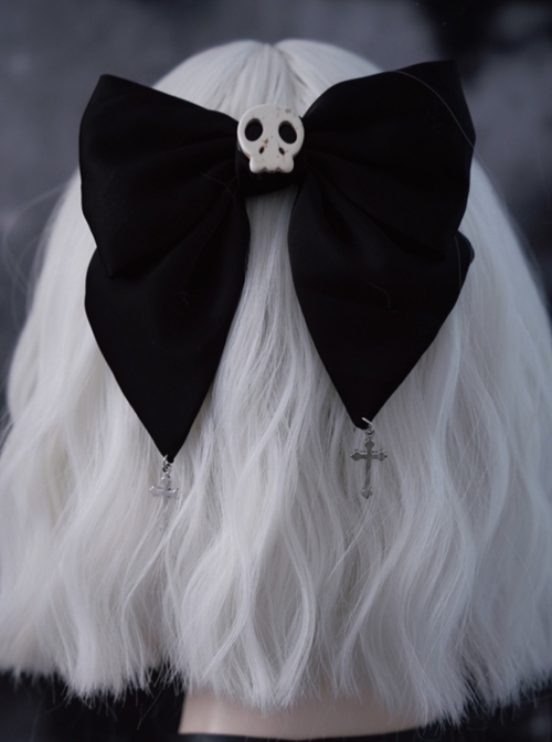 Black Small Skull Bow Hair Clip Cross Decoration Punk Lolita Hair Clip  |  Lolita Hairpins