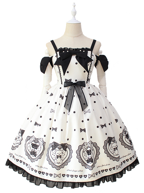 Black Sugar Bear Series Bowknot Sweet Lolita Sling Dress  |  Plus Size Lolita Dresses