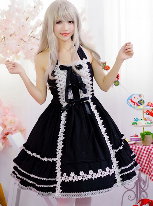 Black Sweet Lolita Hanging Neck Dress  |  Plus Size Lolita Dresses