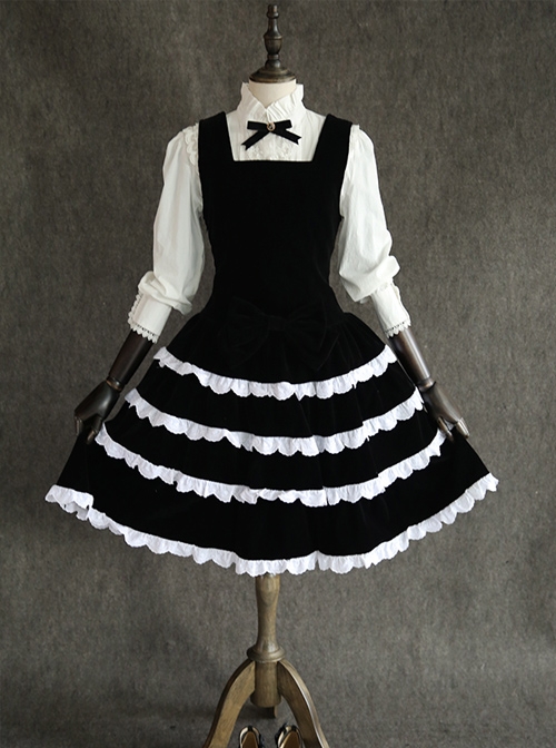 Black Velvet Classic Lolita Sleeveless Dress  |  Classic Lolita Dresses