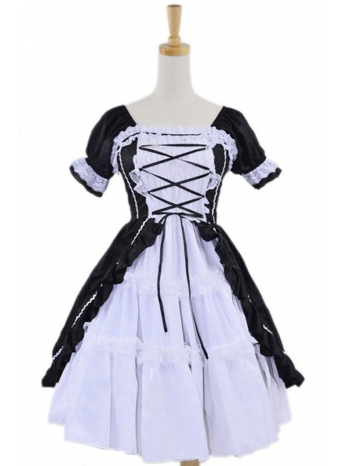 Black White Cotton Women Lolita Dress  |  Sweet Lolita Dresses