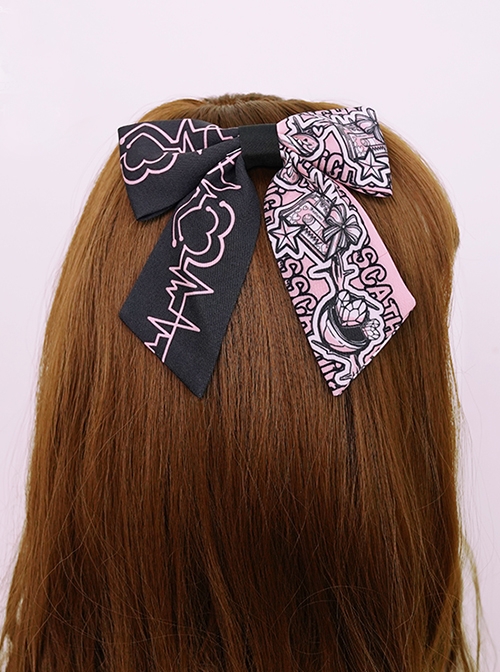 Blackberry Bear Series Sweet Personality Geometric Pattern Decoration Black Pink Classic Lolita Bow Knot Hairpin  |  Lolita Hairpins