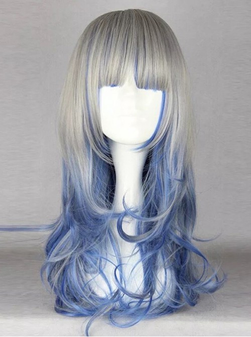 Blue And Gray Mixed Color Harajuku Style Anime Lolita And Cosplay Wig  |  Wigs