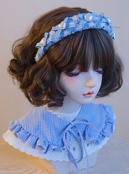 Blue Plaid Heart Bow-Knot Decoration Sweet Lolita Headband  |  Lolita Headbands