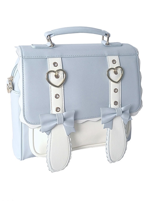 Blue White Two-Color Metal Love Bow-Knot Decoration With Cute Rabbit Ears Sweet Lolita Handheld Backpack Messenger Bag  |  Lolita Bags