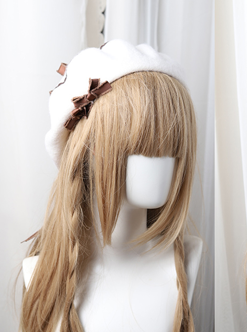 Bowknot Ribbon Wavy Pattern Hat Classic Lolita Autumn Winter Beret  |  Lolita Headbands